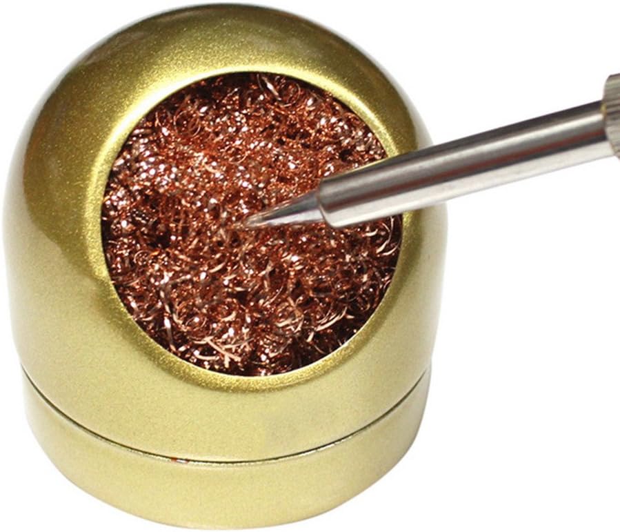 Denzar Soldering Iron Tip, Cleaner Solder Tip, Cleaning Wire and Holder Station Soft Coiled Brass with Solder Tip Cleaning Wire and Holder for Cleaning Soldering Irons (Gold)