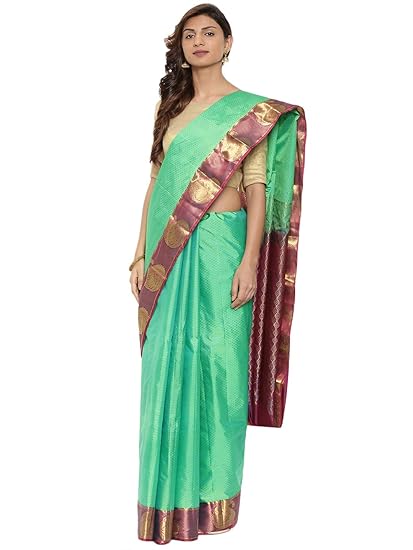 Womens Kanchipuram Silk Saree With Running Blouse Piece (CCMYSS10403_Island Green)