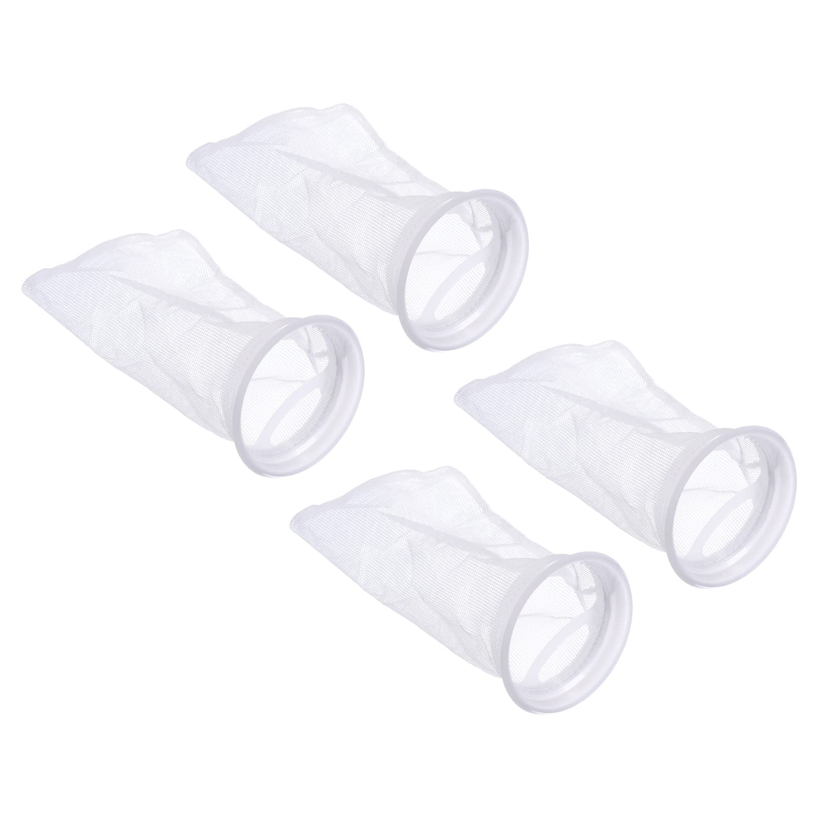 PATIKIL Ring Filter Sock 4 Inch 1 mm Hole 4 Pack Fish Tank Mesh Bags Pool Skimmer Basket, White
