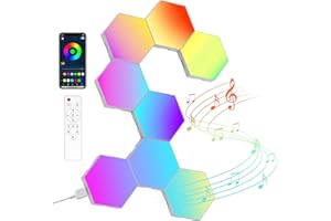 NIUCOO 8 Pack Hexagon Led Lights Wall Panels: RGB Gaming Lights with APP Smart Modular Panel Hex Tiles Push Glide Expansion Shapes Lights