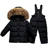 Kids Winter Puffer Jacket and Snow Bib Pants, Ski Suits 2-Piece Snowsuit Hooded Down Coat and Snow Pants Outfits Set