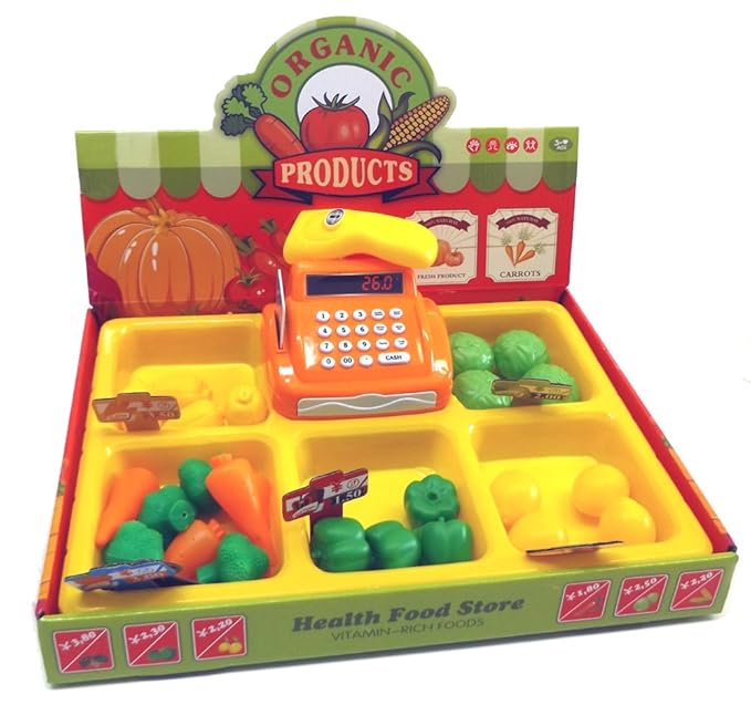 Brigamo 8323 - Marktstand Kinder Kaufladen mit Kasse, Spielzeug Obst und Gemüse