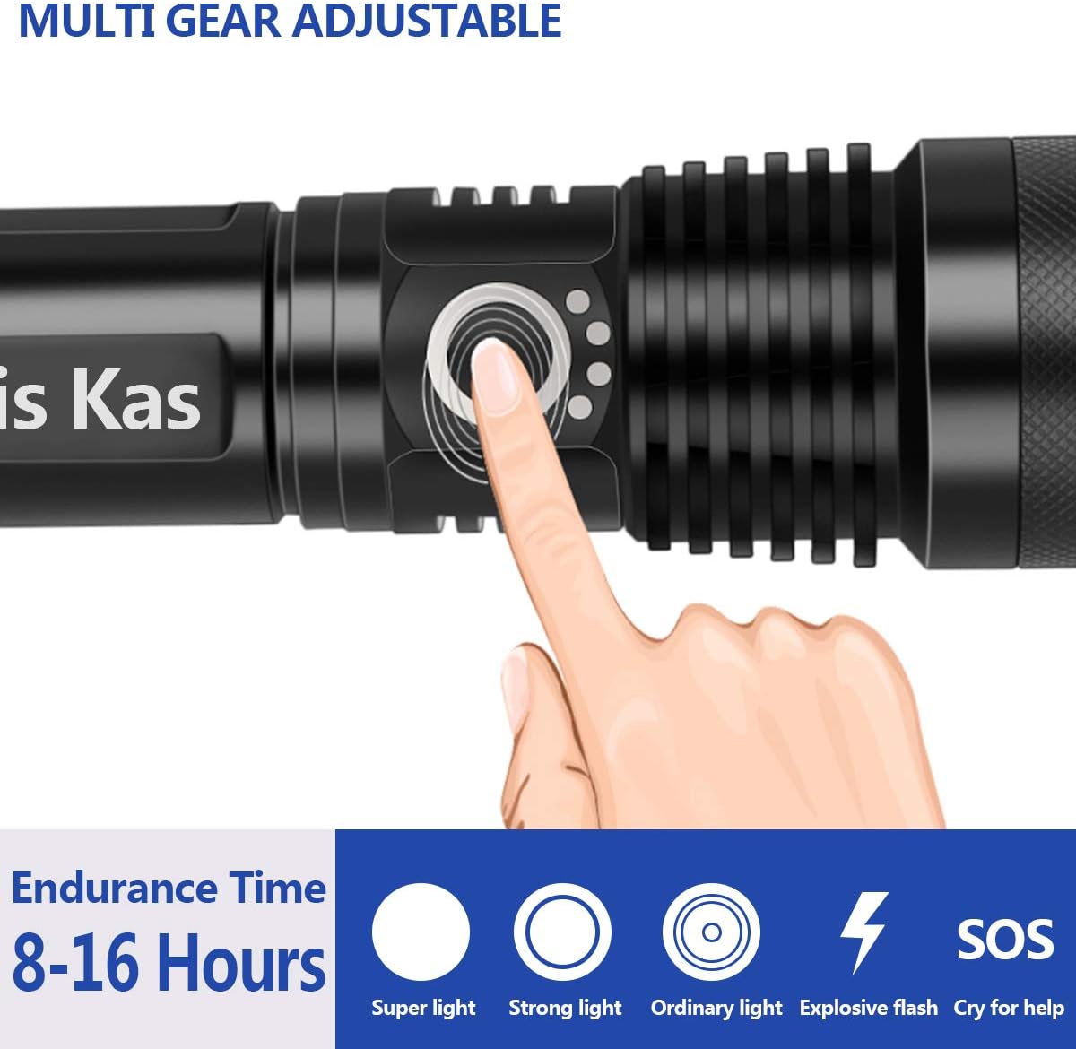 Rechargeable Flashlights LED Tactical Flashlight，Hand Held Light with Rechargeable Battery, High Lumens Zoomable 5 Modes, Waterproof Power Display, for Camping Hiking Outdoor Activity Emergency - - 