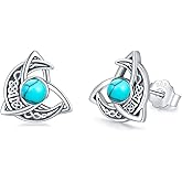 StoryMidir Celtic Moon Stud Earrings 925 Sterling Silver Crescent Earrings Celtic Knot Triangle Vintage Stud Earrings Good Luck irish gifts for women