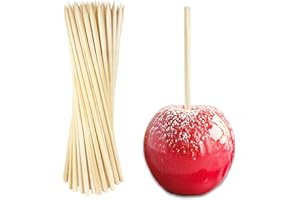 CRAZYTERRA Candy Apple Sticks (50 Pack), 8 Inch Caramel Apple Sticks Skewers 5 mm Natural Bamboo Candy Making Skewer for Carmel BBQ Cotton Candy Wood Semi Pointed Lollipop Sticks Barbecue Corn Dog Cake Pops