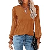 Vankovishion Women’s Long Sleeve Shirts 2024 V Neck Tunic Tops for Women Casual Fall Ruffle Cuffs Dressy Blouse