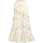 Verdusa Women's Y2k Lace Long Skirts High Waist Layered Ruffle Hem A Line Skirt