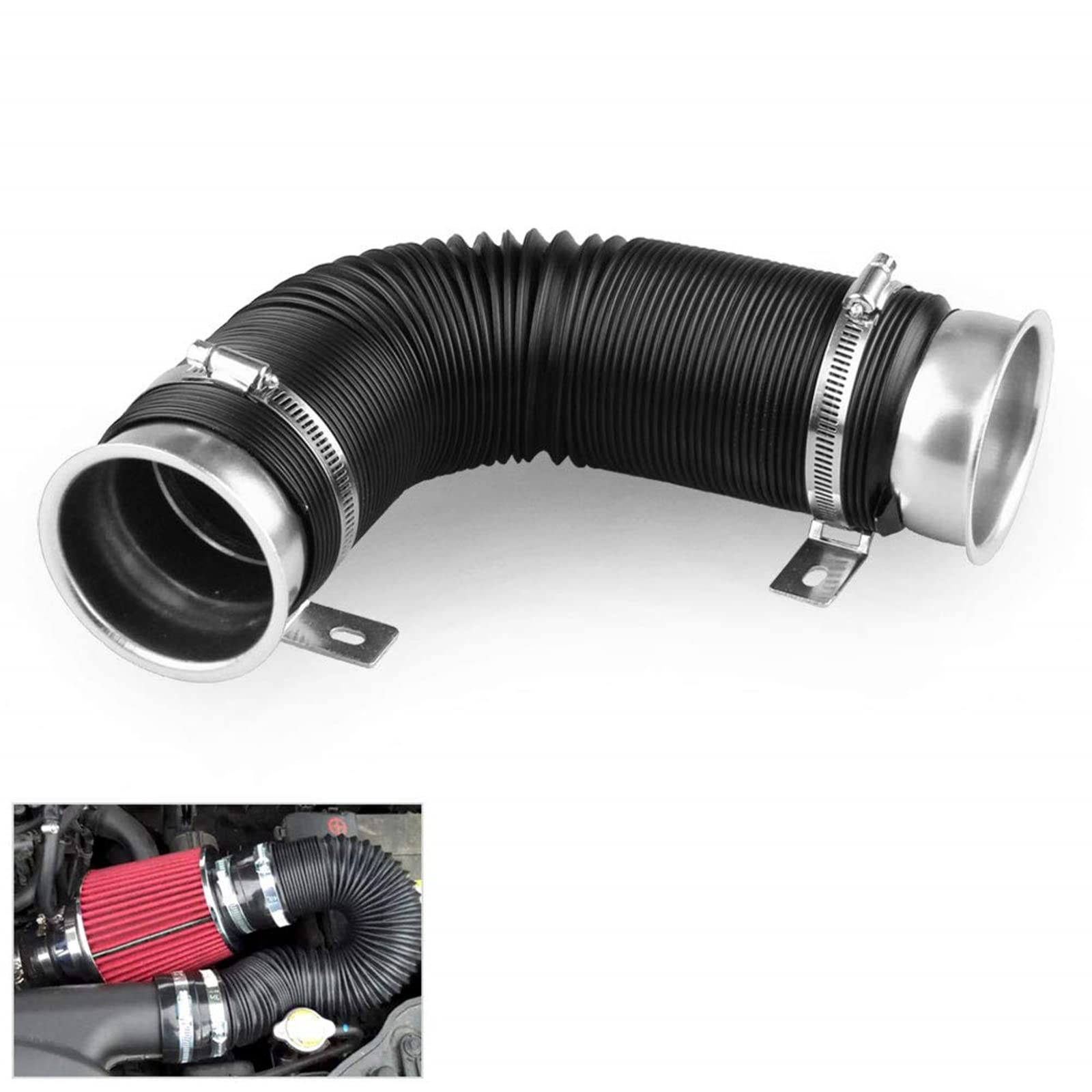 Photo 1 of Sporacingrts Universal Multi Adjustable 77mm Flexible Cold Air Intake Pipe Inlet Hose Turbo Multi Flexible Air Intake Pipe Silver Connector Compatible with Universal Car