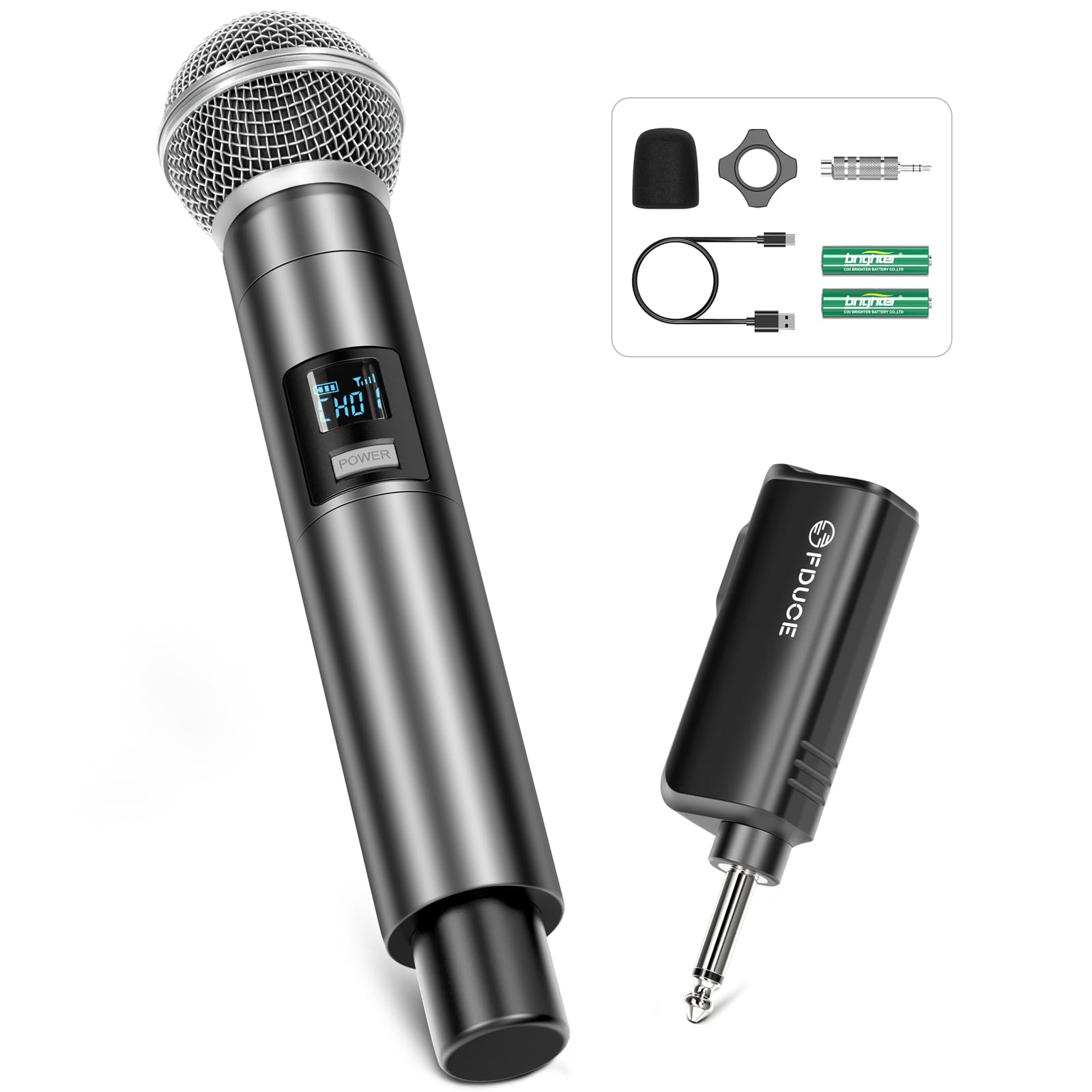 FDUCE W30 Wireless Microphone,UHF Dynamic Handheld Microphone,Rechargeable Receiver with Volume Adjustment Button,for Karaoke,Singing,Family Party(200ft)