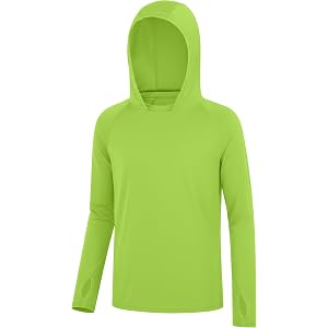 Roadbox Boys Sun Hoodie UPF 50+ Fishing Shirt, Kids UV Protection Long Sleeve Hooded Rash Guard, Athletic Hiking Swim Shirts
