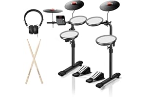 HAMPBACK MK-0 Electric Drum Set with 7'' Quiet Mesh Drum Pads, 8'' Full Rubber Cymbals, 68 Authentic Sounds, USB MIDI, Sticks, Headphone, 2 Switch Pedals for Beginners&Kids(No Drum Throne)