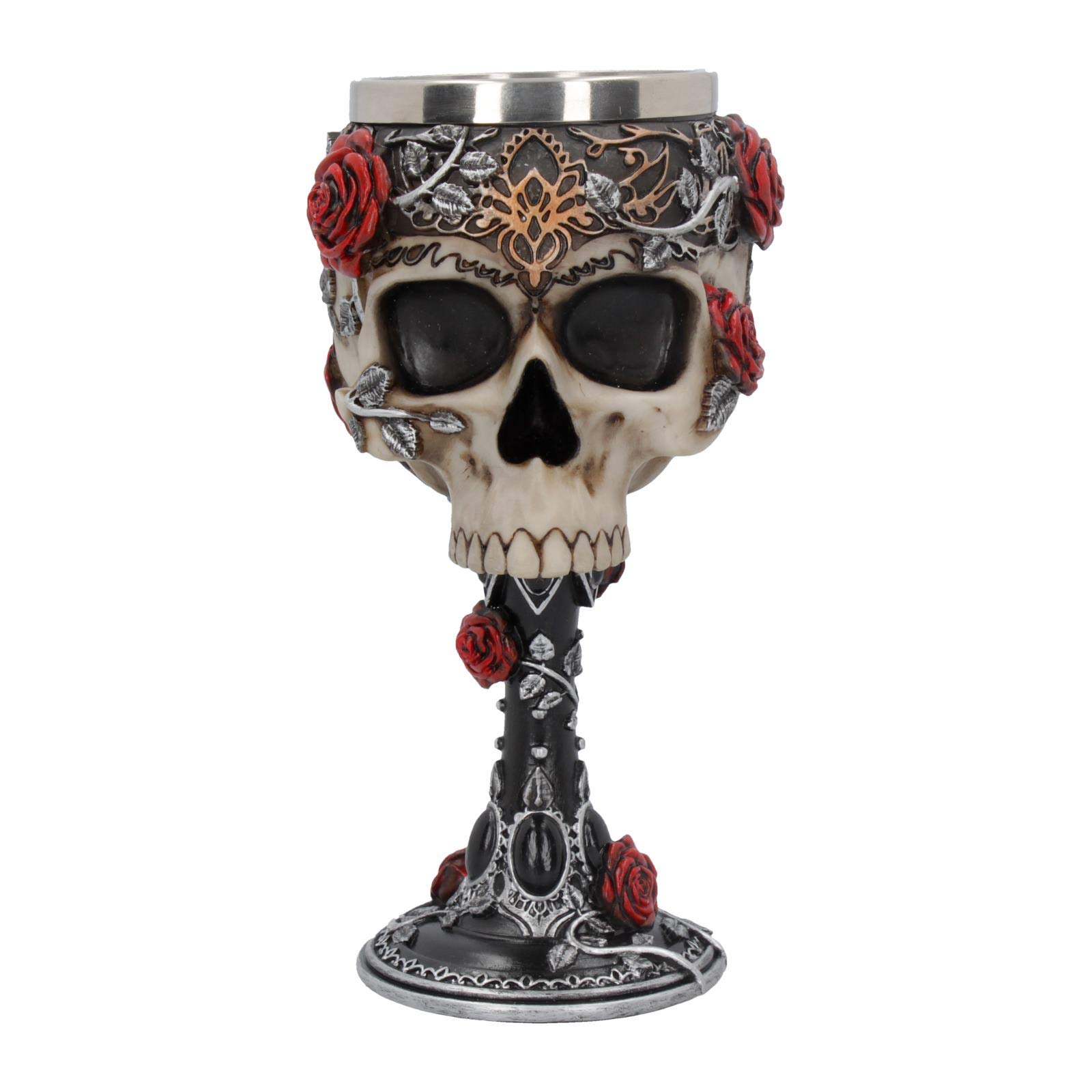 Nemesis Now B4327M8 Gothic Roses Goblet 18cm Black, Resin w/stainless steel insert, One Size