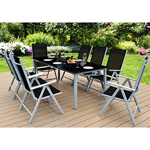 Casaria® Gartenmöbel Set 8 Stühle mit Tisch 190x90cm Aluminium Sicherheitsglas Wetterfest Klappbar Modern Terrasse Balkon Möbel Sitzgruppe Garnitur Bern – Bild 3