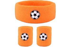 Sports Sweatbands Headband Set for Boys Girls Soccer Ball Wristbands Workout Hairbands for Teens Kids Terry Cloth Wrist Bands