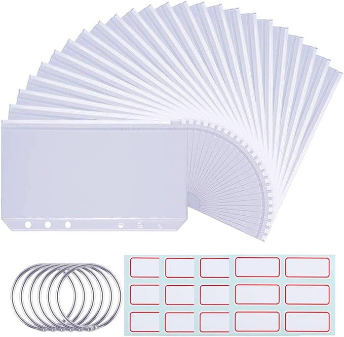 Didida 34 Pieces Set A6 Binder Pockets 6 Holes Clear
