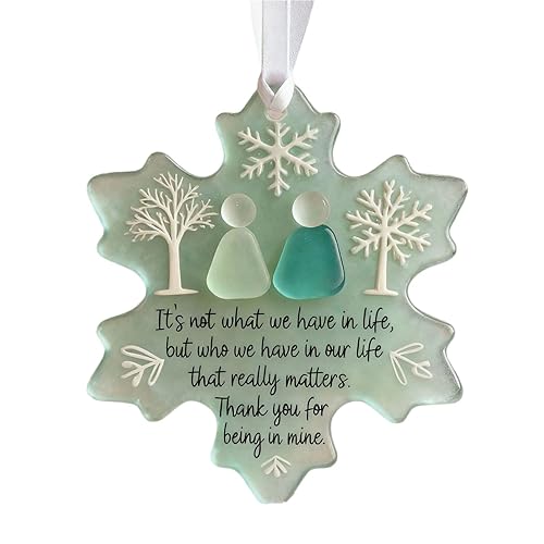 Heart-Shaped Sea Glass Friendship Decor, Friendship Gift For Women,Heart Ornament For Christmas Tree Hanging Ornaments Thank You Keepsake Gift Sentimental Love Pendant (2D Sea Glass Print) (E)