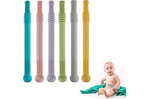 Fu Store Hollow Teether Tube Chew Straw Sensory Toy for Infant Toddlers Silicone Tubes Teething Toys for Babies 18-36 Months 