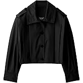 FindThy Women’s Cropped Pleated Jacket Casual Lapel Collar Long Sleeve Button Down Outerwear Trench Coat