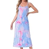 cheibear Womens Spaghetti Strap Nightgown Full Slip Dress Cami Midi Under Dress Plus Size
