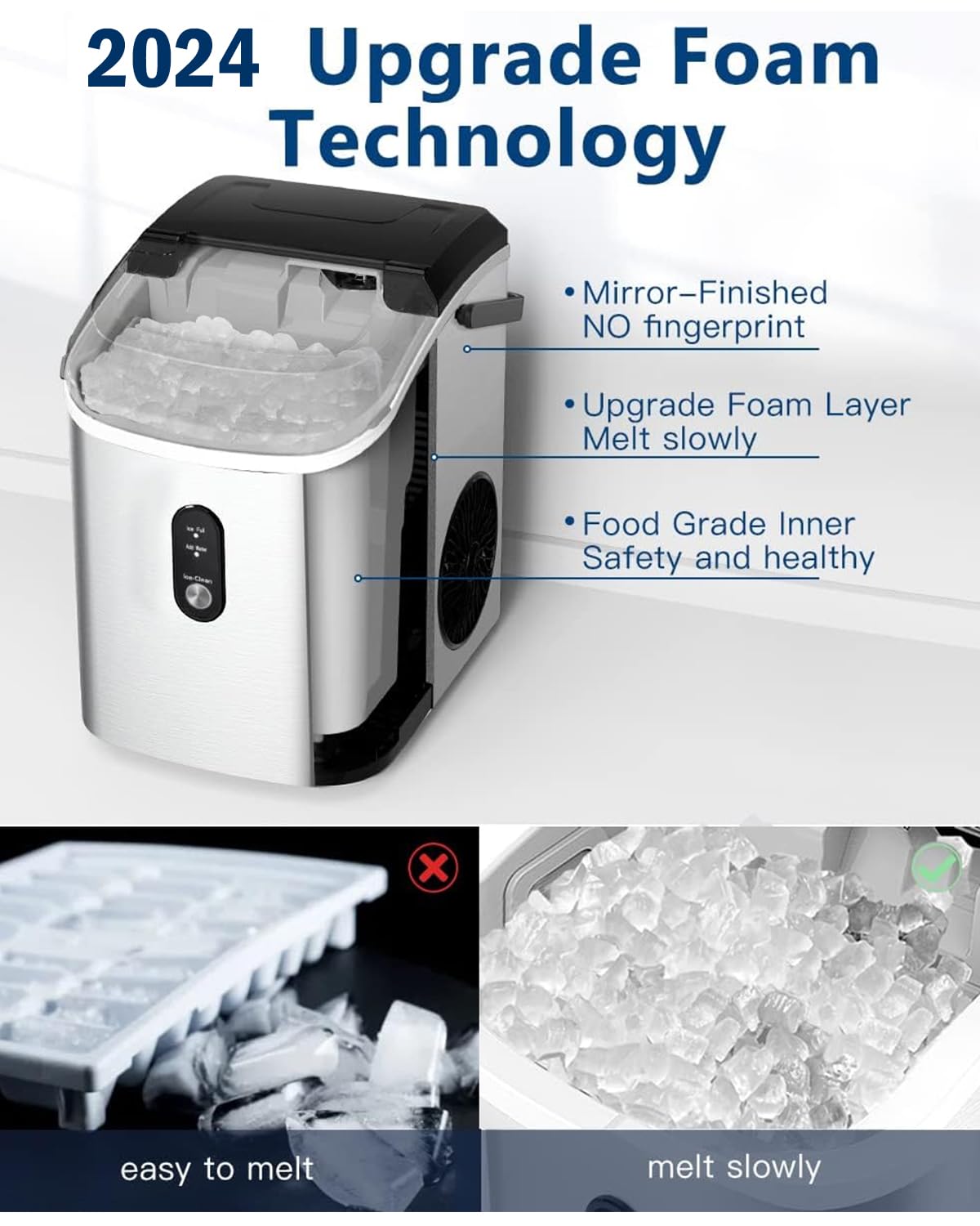 Kndko Nugget Ice Maker Countertop with Handle, Ready in 6 Mins, 35lbs Per Day, Pebble Ice Machine with Soft Chewable Ice, Self-Cleaning, One-Click Operation, for Home/Party/RV/Camping