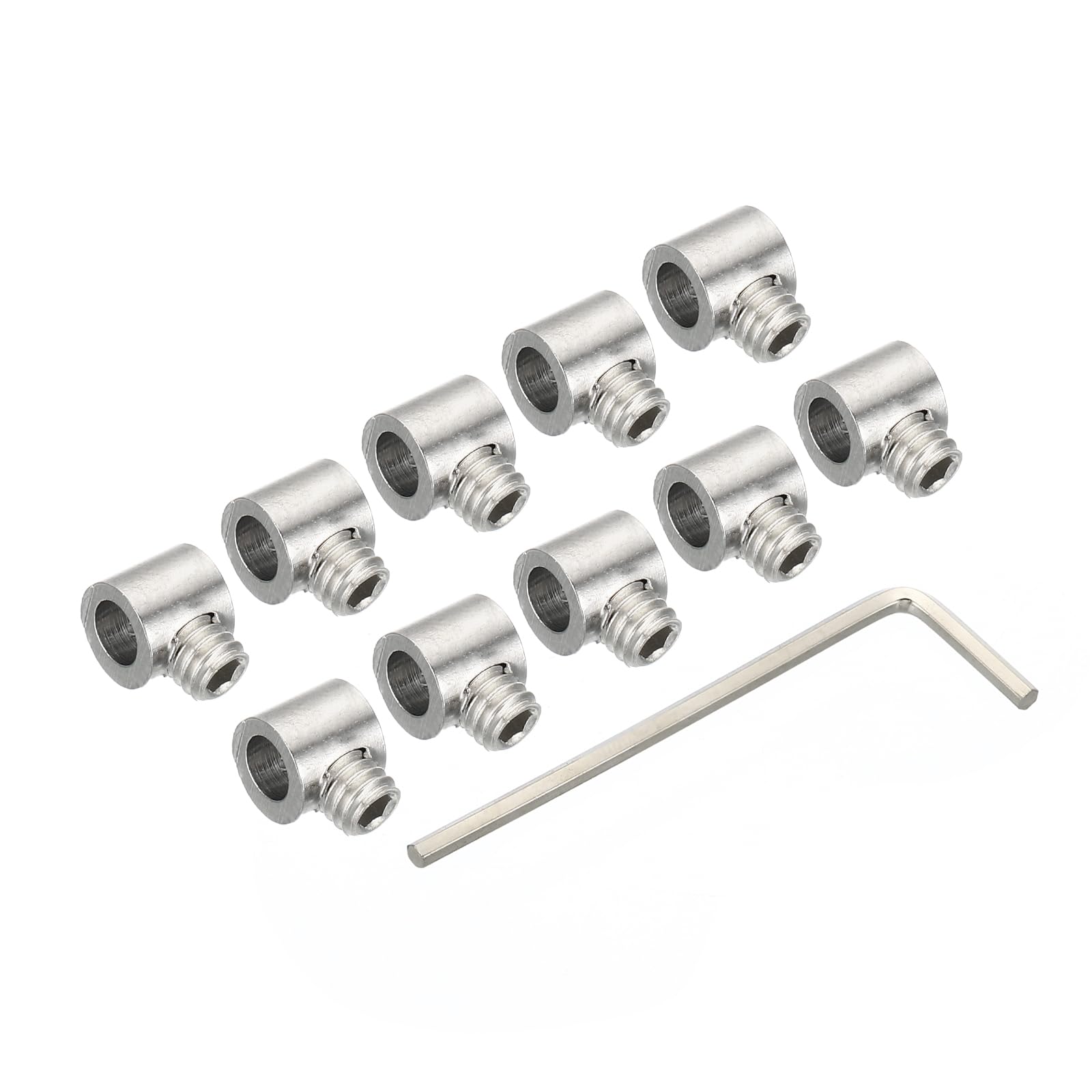 PATIKIL 3.3mm Hole Wire Rope Clips Set, 10 Pcs Steel Single Holes Lock Cable Clamps Clip with M4x0.7 Hexagon Screws Spanner for Cable DIY Fittings, Silver