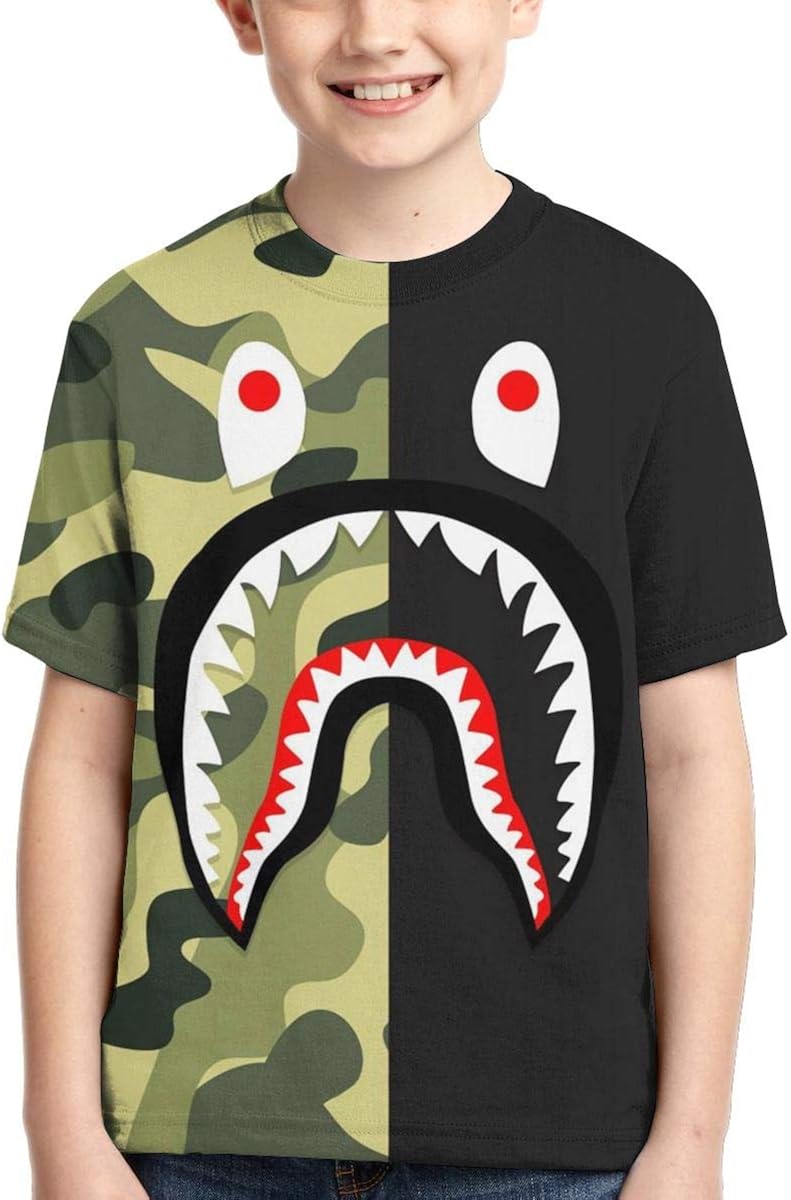 Customgogo Bape Shark T Shirt Boys Children's Camouflage Short Sleeve T-Shirt Boy Sports Short-Sleeved Fashion T-Shirts Tops