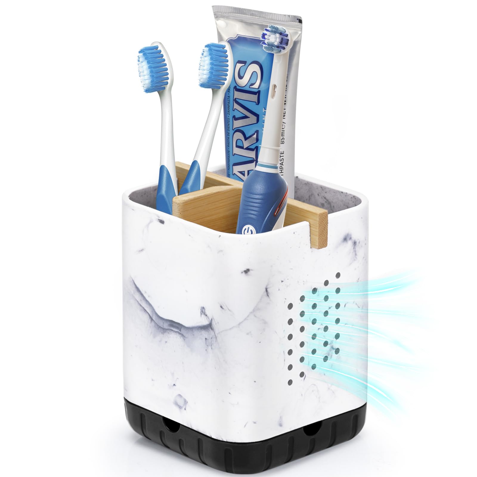 Boperzi Electric Toothbrush Holders for Bathroom Countertop, Detachable Toothbrush and Razor Holder Drainage for Shower, Kids Toothbrush and Toothpaste Holder, 3 Slots Bamboo Toothbrush Organizer