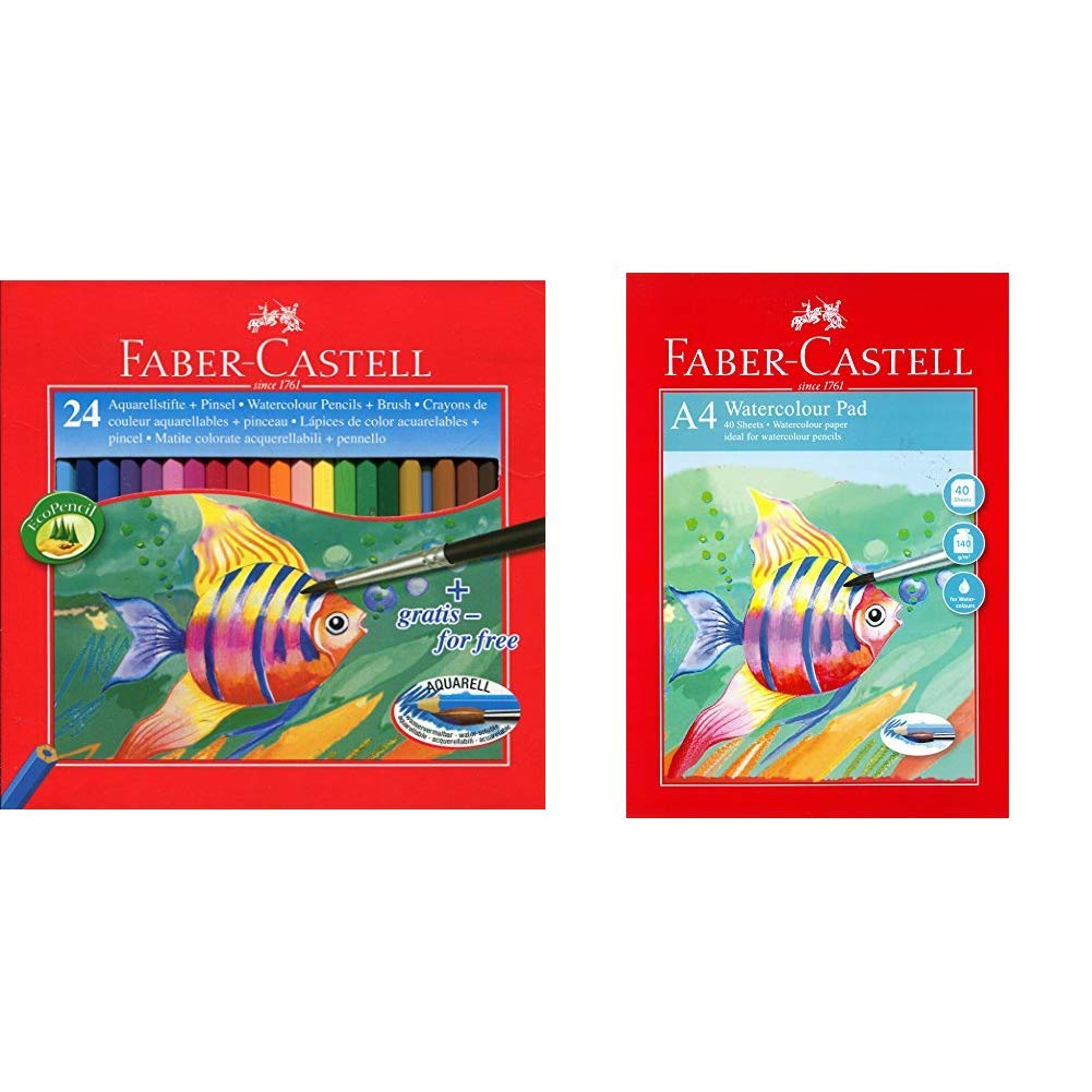 Faber-Castell Water Colour Pencils (Pack of 24) &A4 Watercolour Pad
