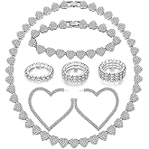 KOSMOS-LI Bling Cuban Link Chain Necklace Bracelets Rhinestone Hoop Earrings For Women Jewelry(F26060heart)