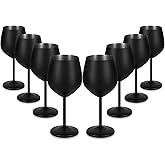 Lifecapido Stainless Steel Wine Glasses Set of 8, 18oz Stainless Steel Wine Goblet, Black Wine Glasses, Metal Wine Glasses with Cup Brush for Party Office Wedding Anniversary, Great for Red White Wine