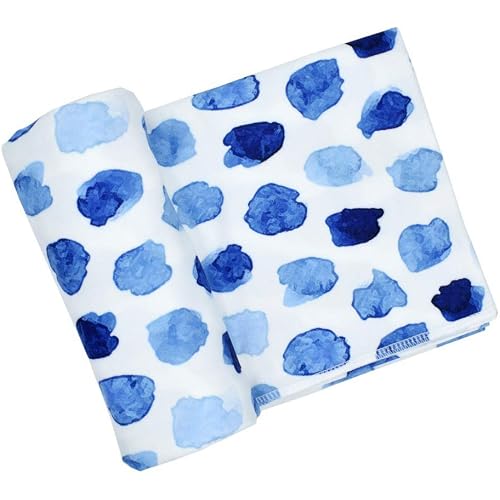 Romiracle Newborn Baby Swaddle Blanket, Watercolor Floral Print Oversized Super Soft Large Receiving Blanket for Infant Boys and Girls (Blue Polka Dot, 80x80cm/31.5x31.5inch)