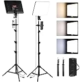 Studio Lights for Video Recording, 2-Pack Photography Lighting Kit with 75'' Tripod Stand & Phone Holder, 2700-6500k Dimmable LED Video Light Kit, Podcast Lighting for Live Streaming, YouTube, Tiktok