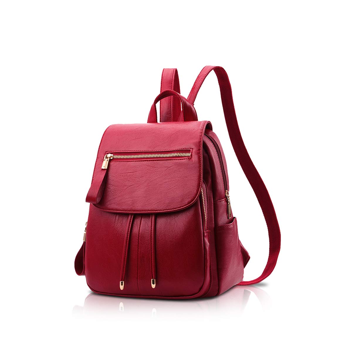 NICOLE&DORIS Fashion Women Backpack Mini Backpack Faux Leather Ladies Rucksack Shoulder Bag Purses Girls Backpack Wine red