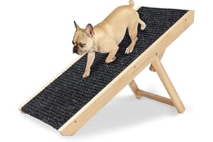Dog Ramp, Meegoo Adjustable Dog Ramp for Small Dogs, Portable Folding Pet Ramp Ladder, Non-Skid Dog Stairs Mat, Wooden Cat Ra