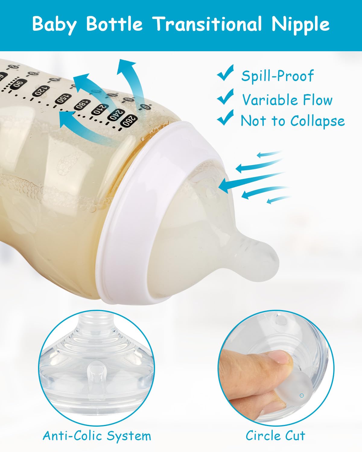 Silicone Nipple (M) for Tommee Tippee Natural Start Anti-Colic Baby Bottles, Medium Flow, 3m+, 4 Count