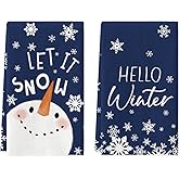 Artoid Mode Blue Cute Snowman Snowflake Hello Winter Kitchen Towels Dish Towels, 18x26 Inch Farmhouse Holiday Decoration Cleaning Set of 2