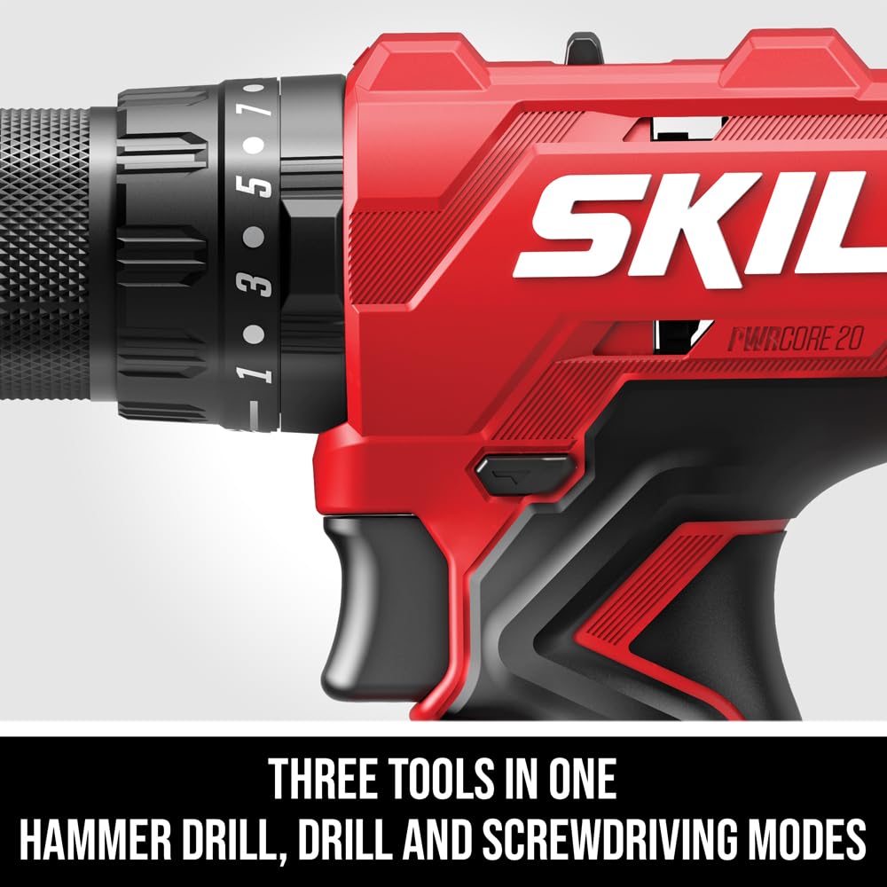 SKIL 20V Brushless Hammer Drill Kit Including 2.0Ah Battery, 30W Charger, 75-Pc. Drill and Driver Bit Set with Interlocking Case-HD6280B-11