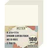 Weyew Cream Cardstock 8.5" x 11", 65 lb/ 180 gsm, 100 Sheets, Box Packed | Printer Off-White Paper, for DIY Craft Wedding Blank Invitation Paper Greeting Cards, 5 Thickness Options Available