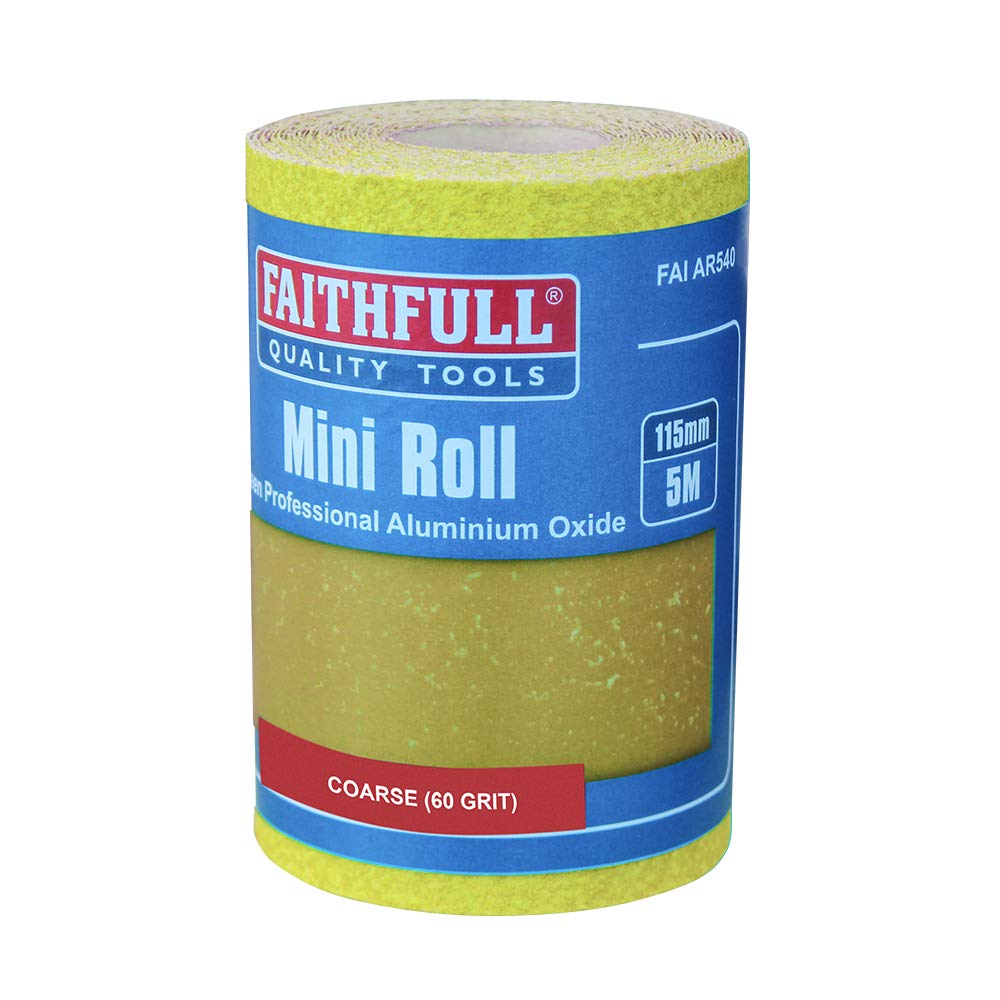 Faithfull FAIAR560Y 5M Coarse (60 Grit) Sandpaper Roll Yellow (Std) 115mm x 5M