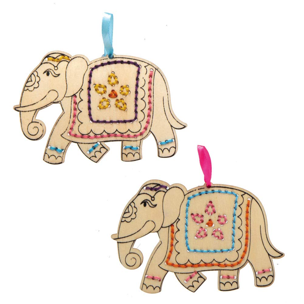 Baker Ross AX335 Ambari Elephant Wooden Threading Kits, Pack of 5, Educational Arts and Crafts for Children Rangoli - Image 5