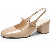 DREAM PAIRS Women's Mary Jane Low Chunky Heels Slingback Closed Square Toe Dress Shoes Wedding Party Work Office Pumps Shoes