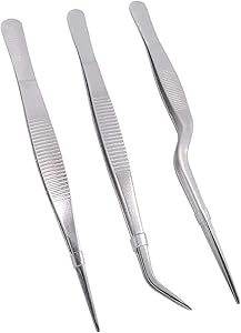 Teanfa Cooking Tweezers Precision Tongs,3 Pieces Stainless Steel Tweezers Precision Tongs for Cooking Culinary Medical Beauty(6.3-Inch)