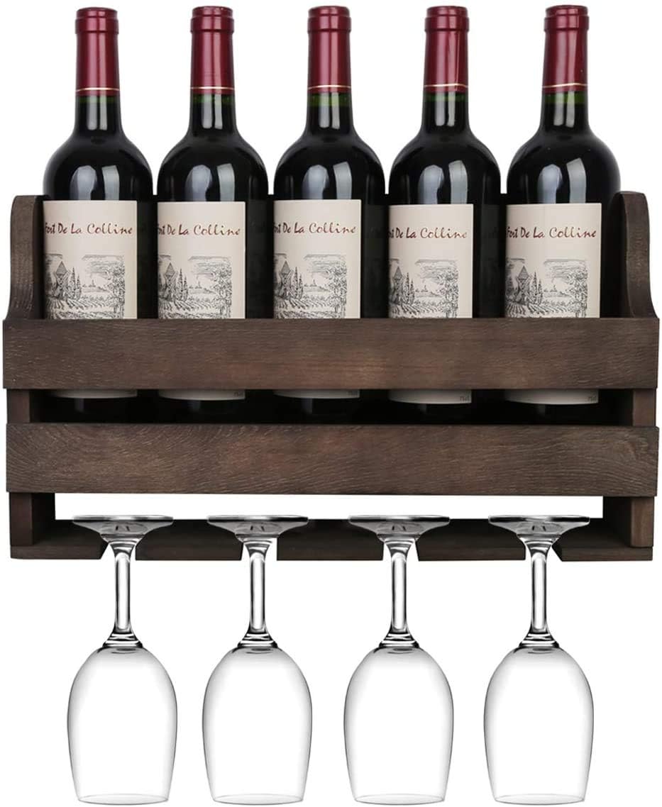 Genuine Decor Wall Mounted Wine Rack and Glass Holder, Rustic Wooden