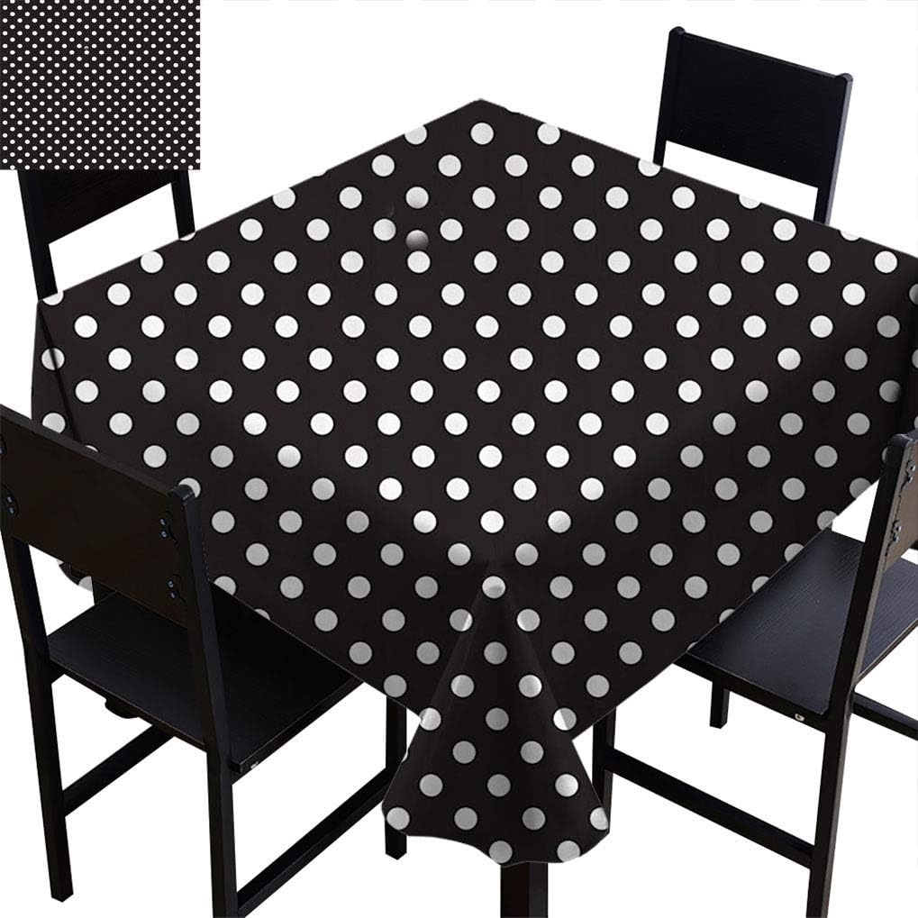 Black and White Washable Square Tablecloth, Classical Pattern of White