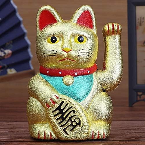 King Boutiques Chinese Feng Shui Beckoning Cat Wealth White Waving Fortune/Lucky Cat 6" H Gold Silver Best Gift for Good Luck Decor (Color : Sand Color)