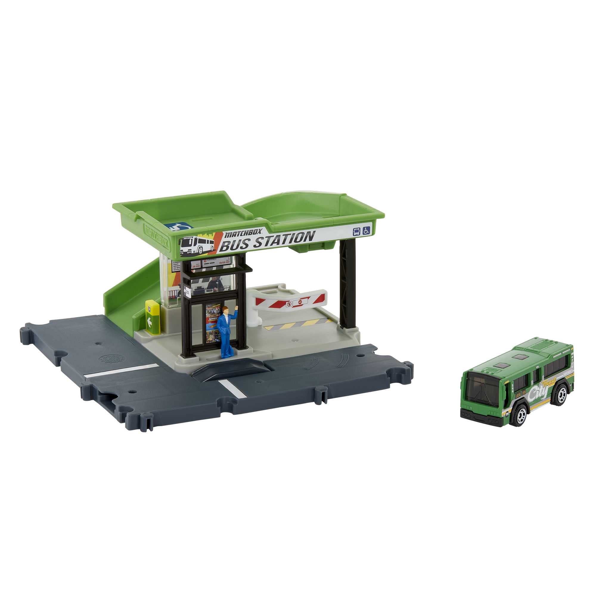 Matchbox HDL08 Action Driver Bus Station Playset, Vehicle & Movable Figures, Can be Combined with Other Sets, Toy Gift for Children from 3 Years