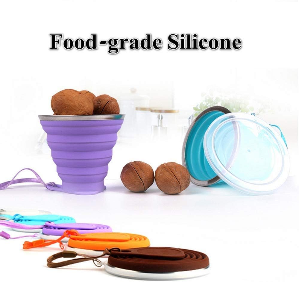 ddLUCK Silicone Foldable Cup, 2 Pack BPA Free Collapsible Travel Mugs, Folding Silicone Cups with Plastic Sealing Lid - Image 5