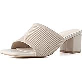 Shoe'N Tale Heeled Sandals For Women Square Open Toe Heeled Mules Chunky Block Low Heel Slip On Slides
