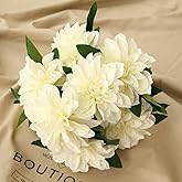 HoYuanFlo 10 Heads Dahlia Fake Flowers Artificial Dahlia Flowers Faux Flowers for Home Wedding Party Office Supplies (White)