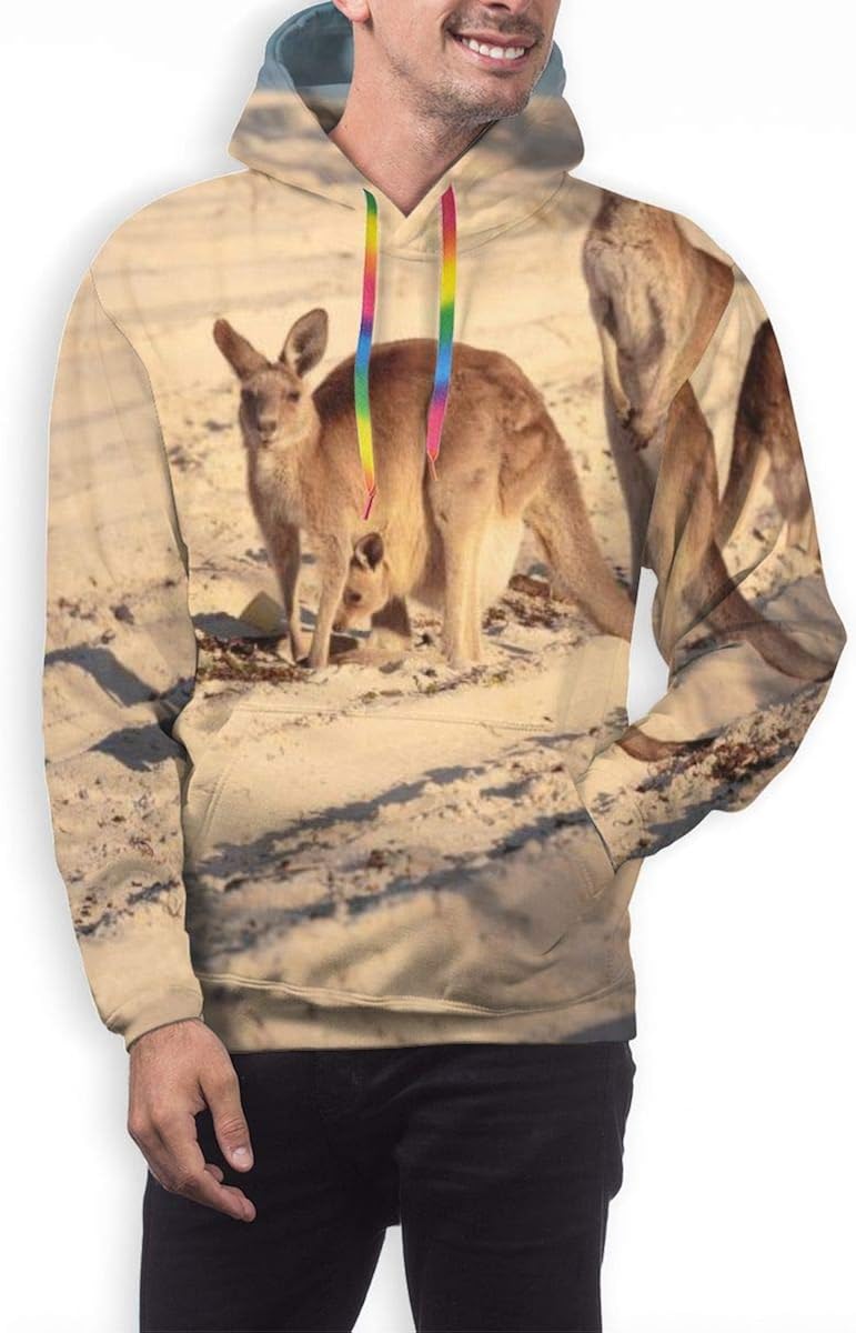 Mens Hoodie Kangaroos Beach in Bribie Island Sweate Sweatshirt Mens Casual Hoodie Casual Top